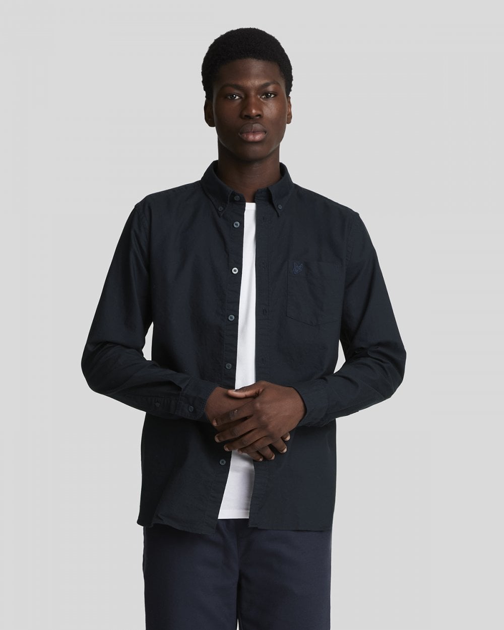 Lyle & Scott Tonal Eagle Mens Plain Oxford Shirt - Z271 Dark Navy