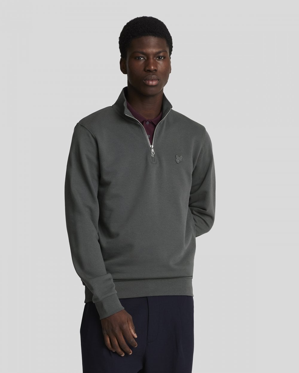Lyle & Scott Tonal Eagle Mens Quarter Zip Sweatshirt - W635 Gunmetal