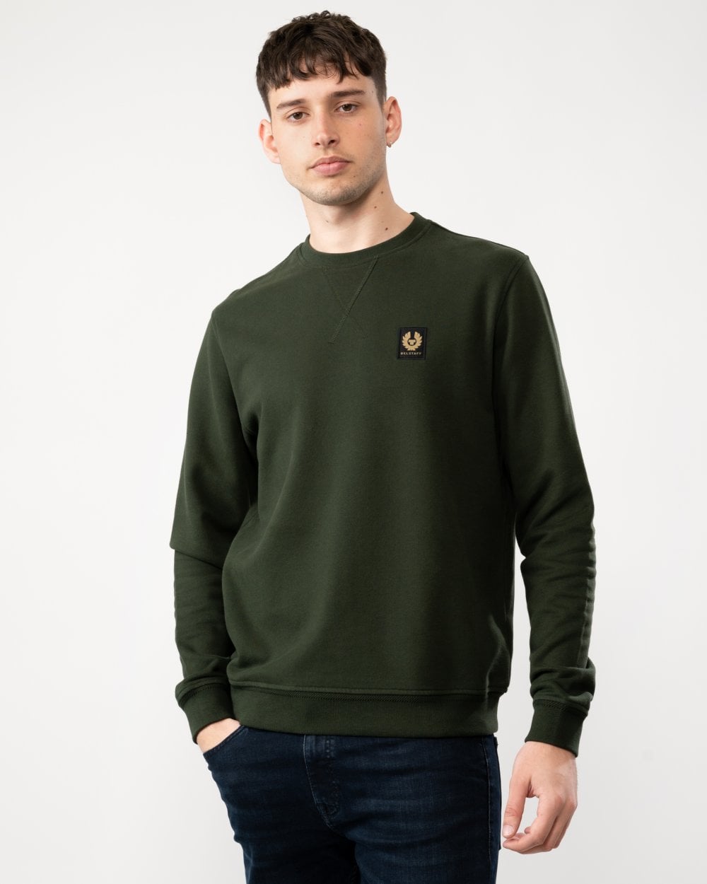Belstaff Mens Crew Neck Sweatshirt With Logo Patch