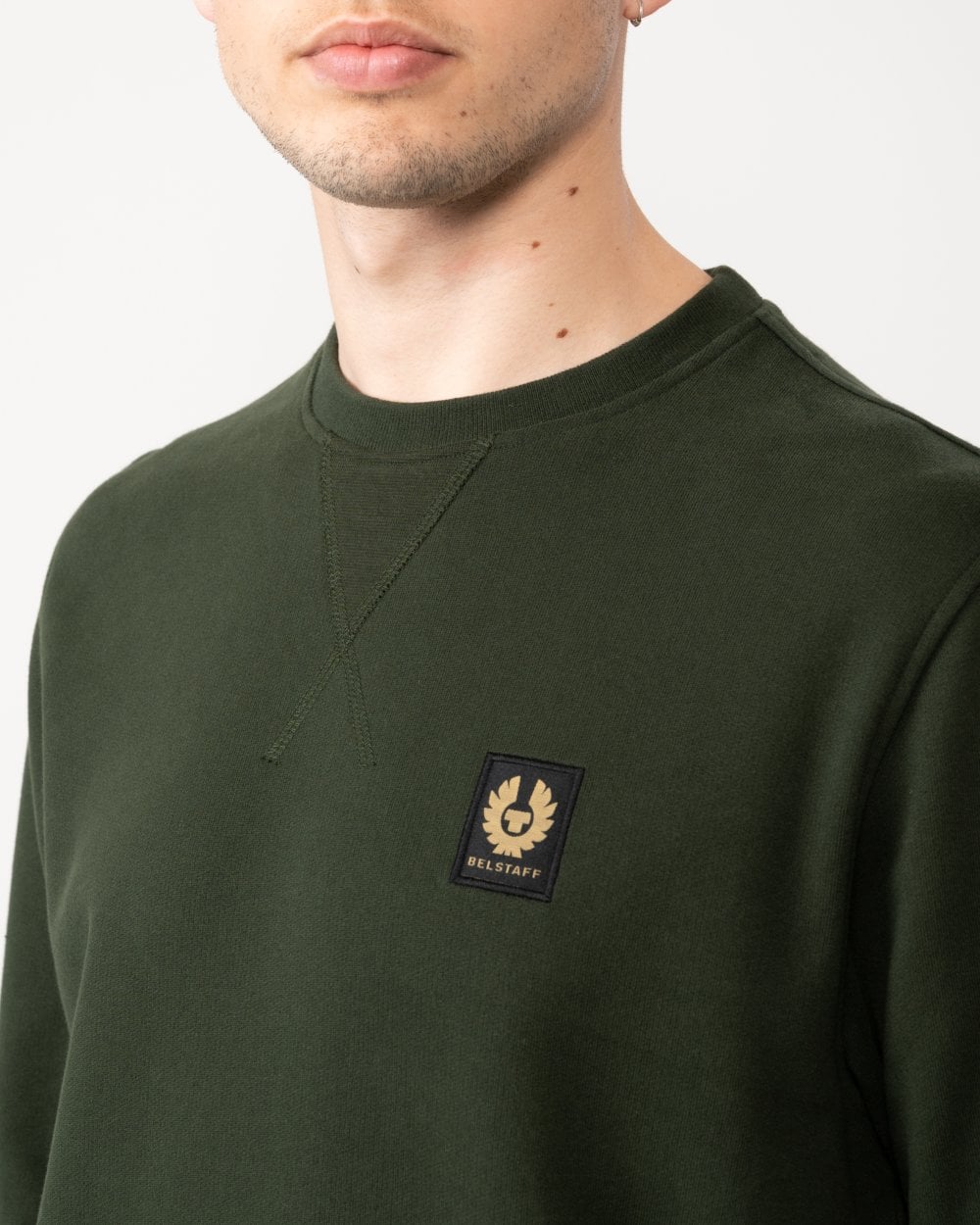 Belstaff Mens Crew Neck Sweatshirt With Logo Patch - Tile Green