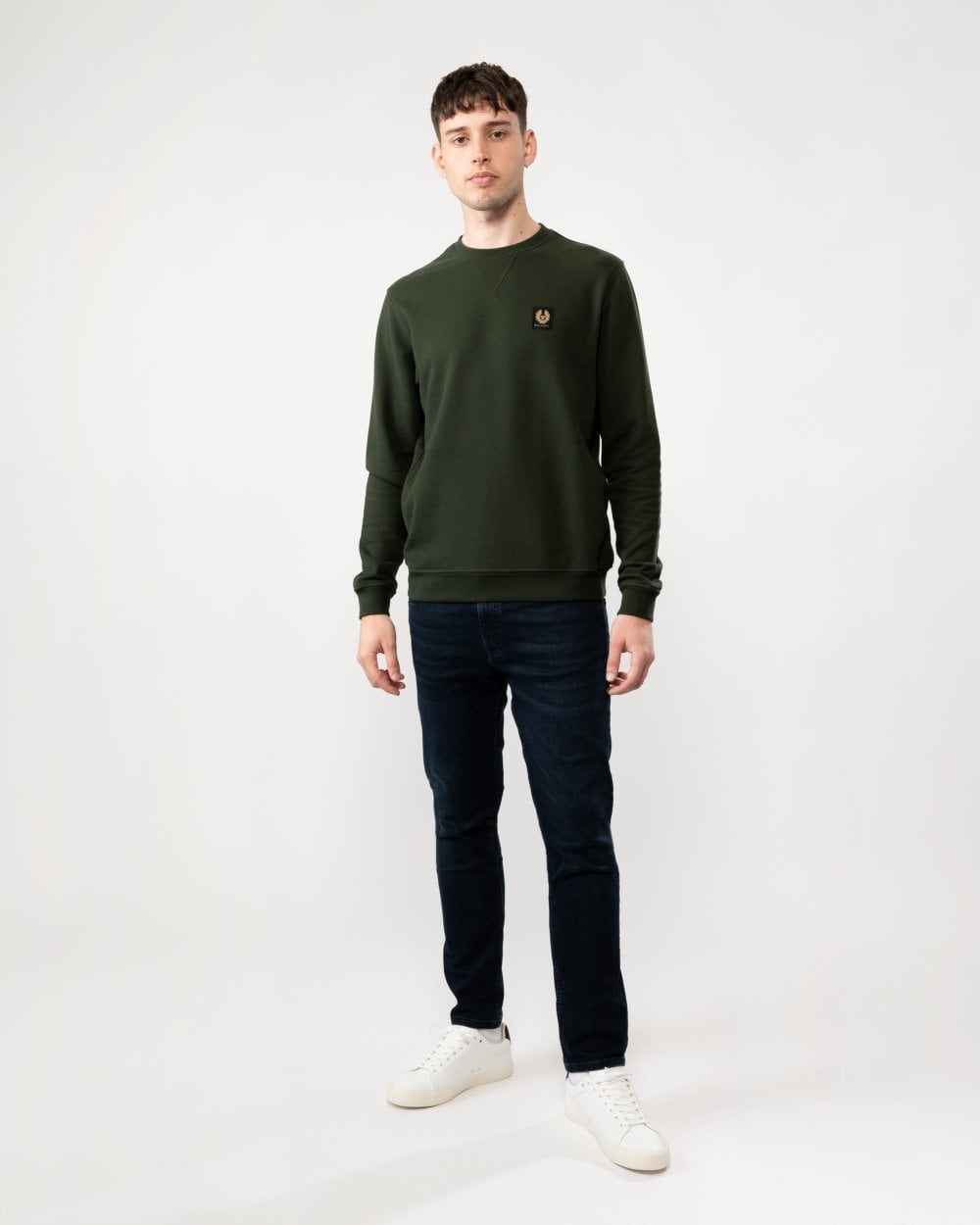 Belstaff Mens Crew Neck Sweatshirt With Logo Patch - Tile Green
