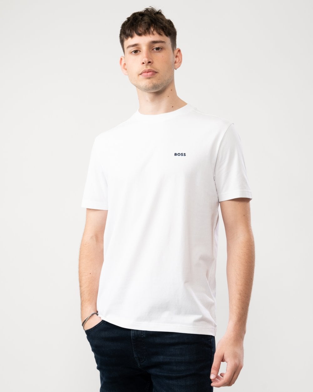 BOSS Green Tee Mens Stretch Cotton T-Shirt with Contrast Logo - Natural 102