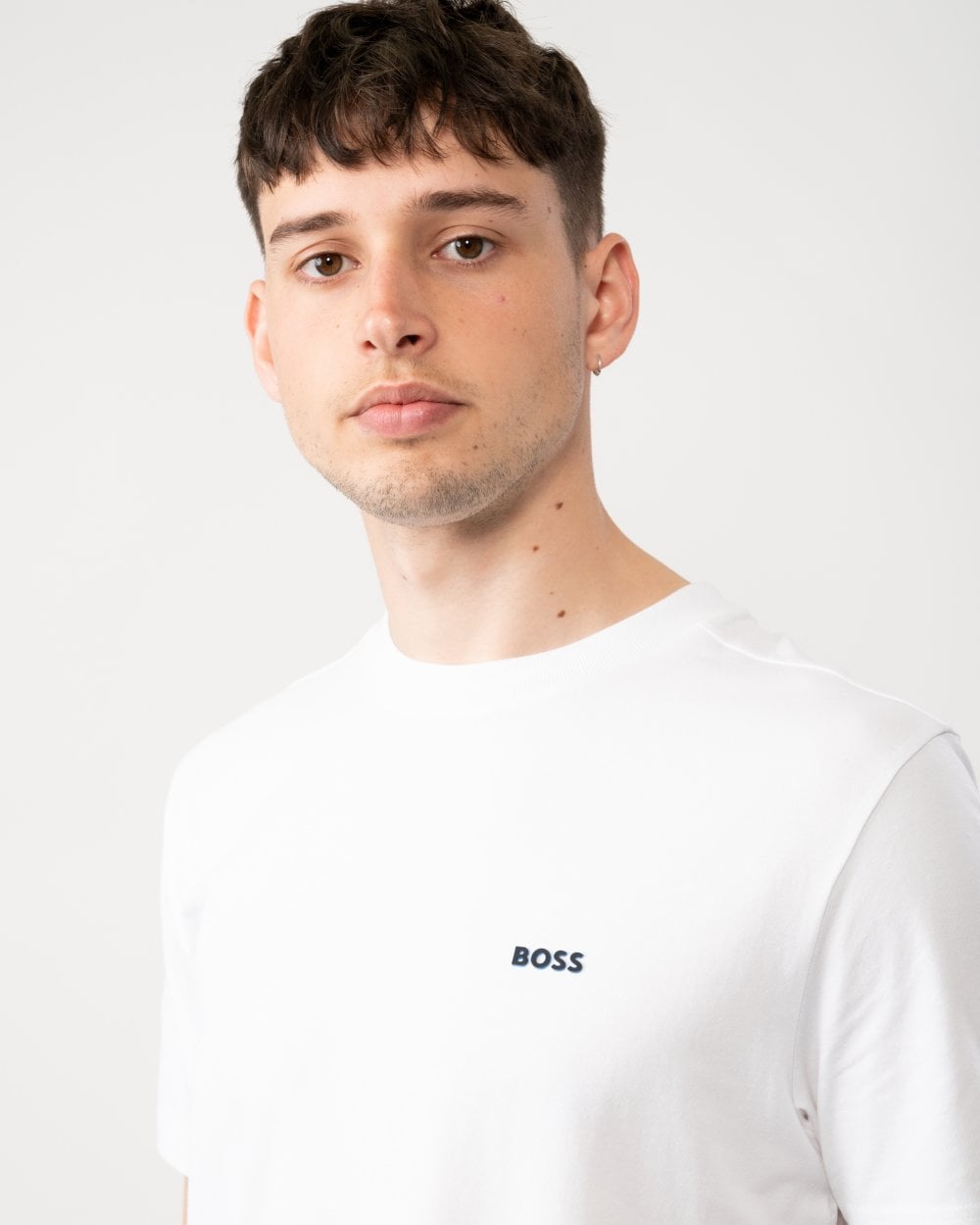 BOSS Green Tee Mens Stretch Cotton T-Shirt with Contrast Logo - Natural 102