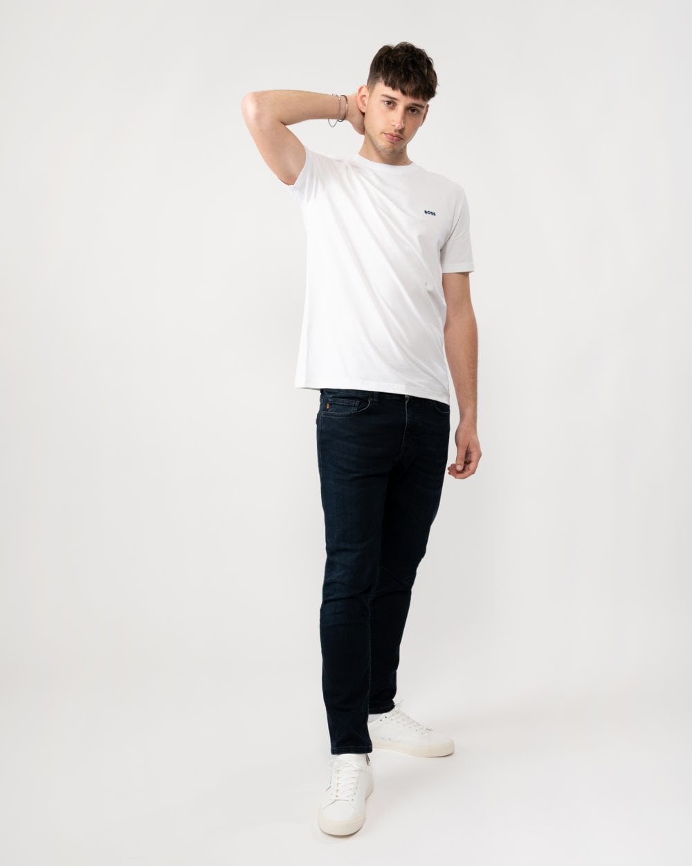 BOSS Green Tee Mens Stretch Cotton T-Shirt with Contrast Logo - Natural 102