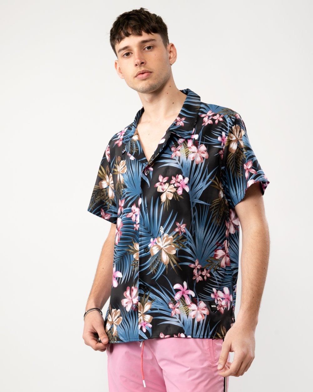 BOSS Orange Mens Short Sleeve Tropical Print Beach Shirt