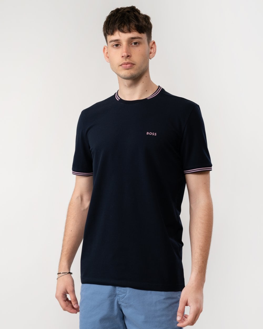 BOSS Green Taul Mens Stretch-Cotton T-Shirt with Stripes and Logo