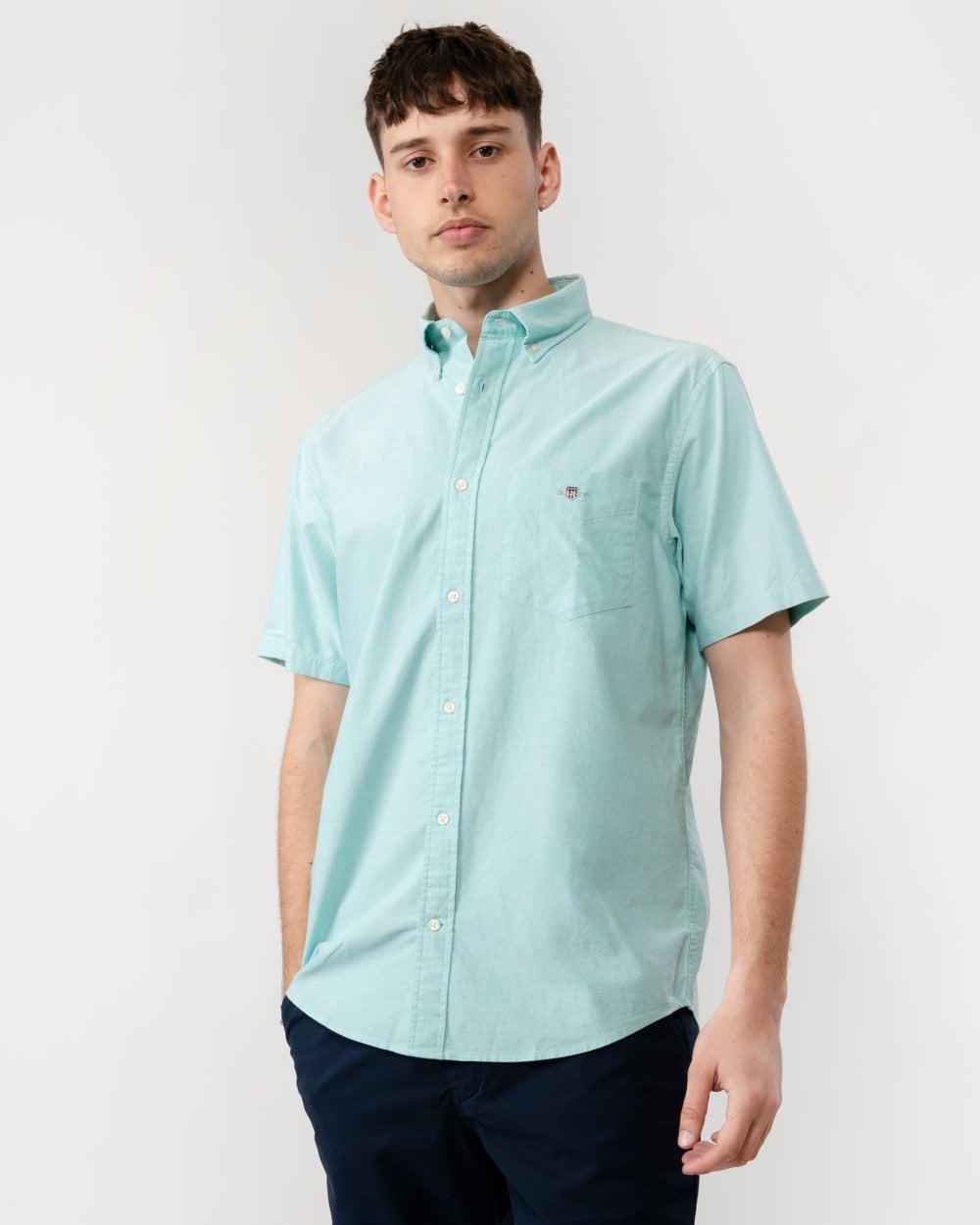 GANT Mens Regular Fit Short Sleeve Oxford Shirt - 364 Lagoon Blue
