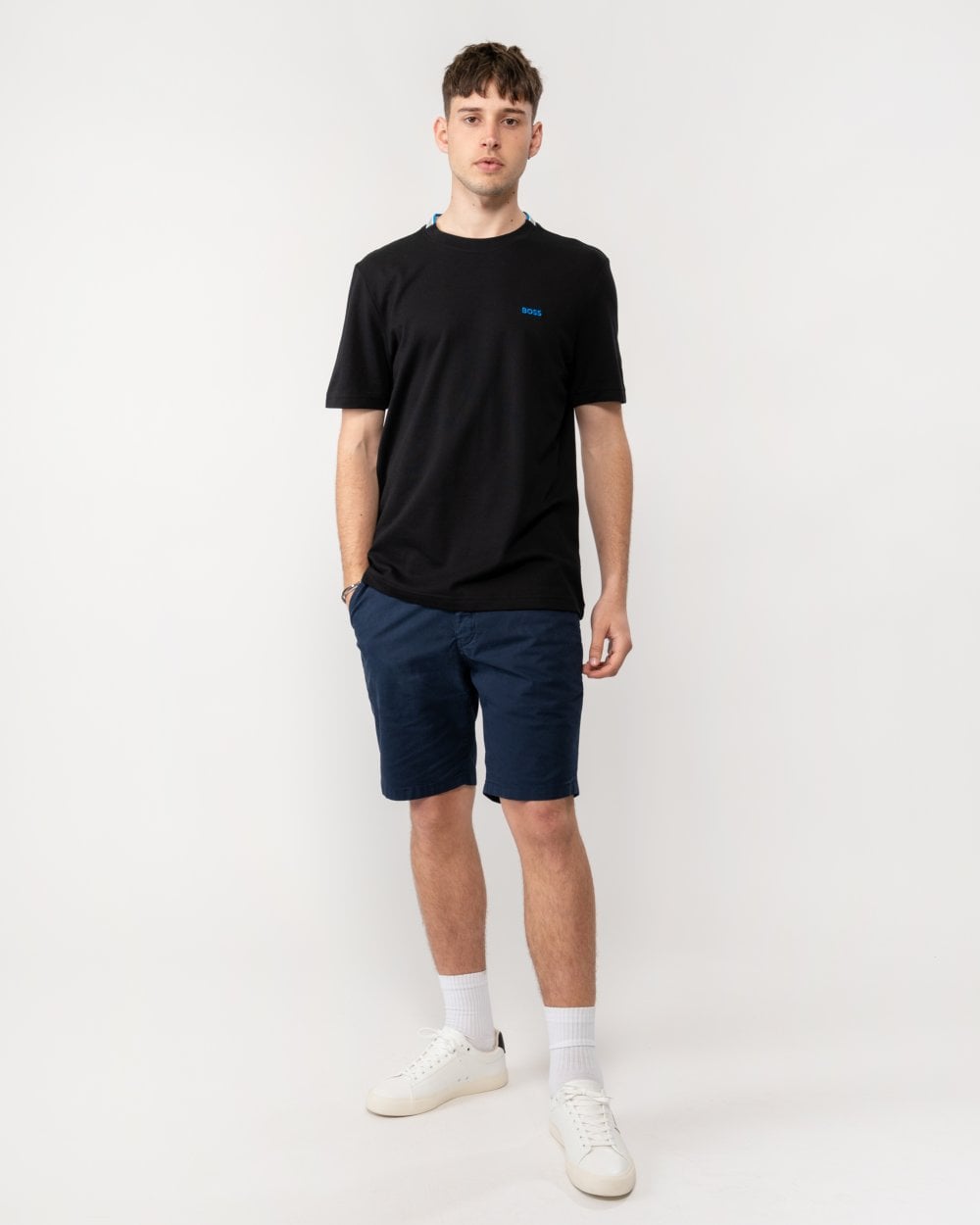 BOSS Green Taddy Mens Cotton Piqué T-Shirt with Oxford-Jacquard Back Collar - Black 006