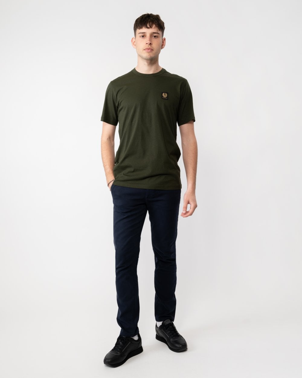 Belstaff Short Sleeved Mens Logo Patch T-Shirt - Tile Green