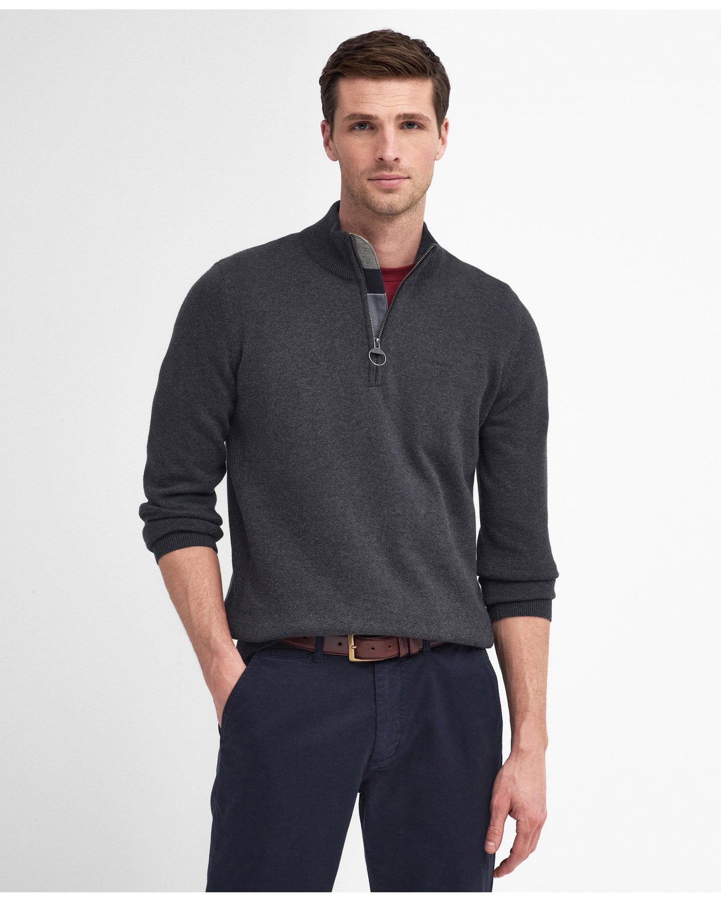 Barbour Cotton Mens Half Zip Jumper - Charcoal