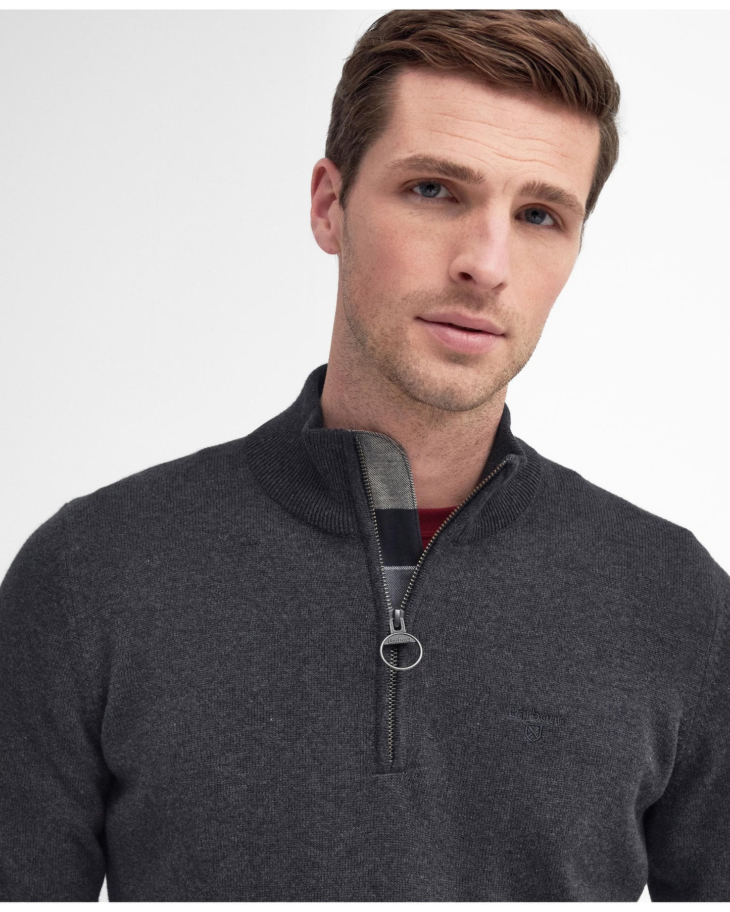 Barbour Cotton Mens Half Zip Jumper - Charcoal