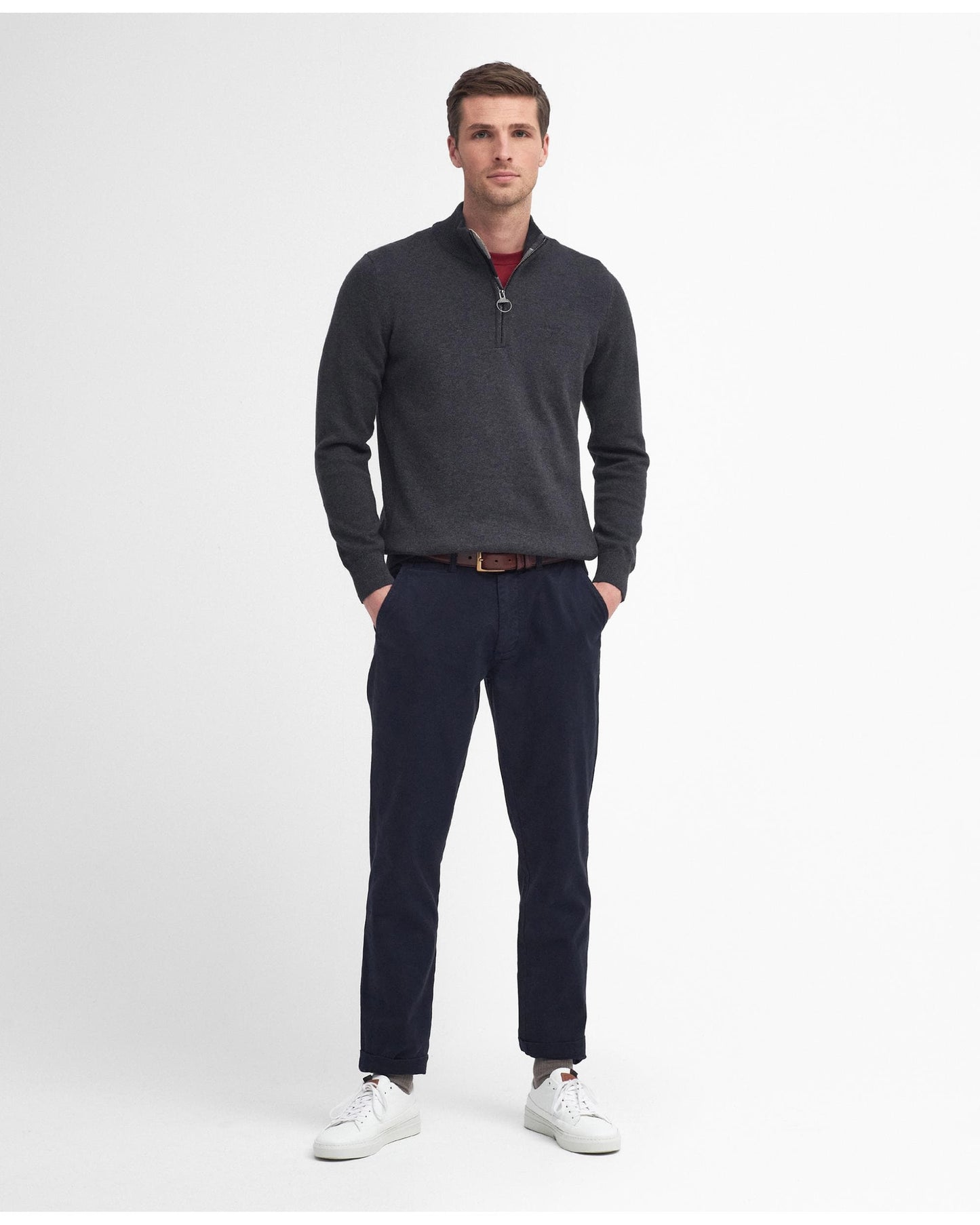 Barbour Cotton Mens Half Zip Jumper - Charcoal