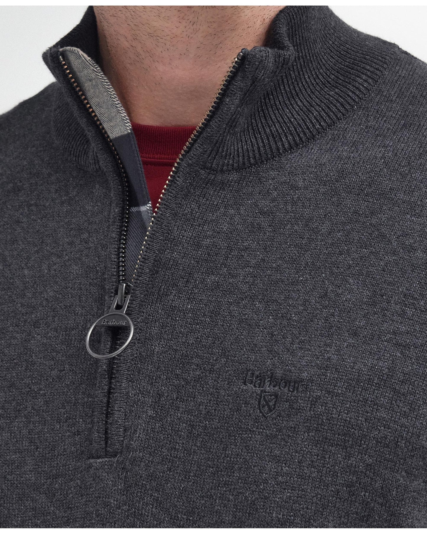 Barbour Cotton Mens Half Zip Jumper - Charcoal