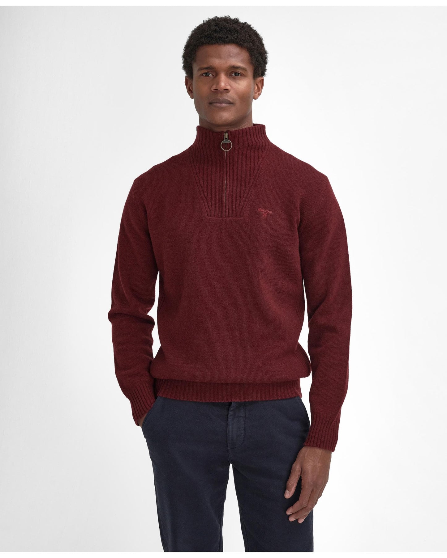 Barbour Essential Lambswool Mens Half-Zip Jumper - Ruby