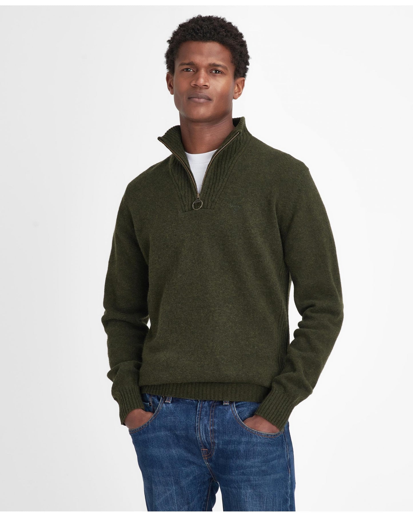 Barbour Essential Lambswool Mens Half-Zip Jumper - Seaweed
