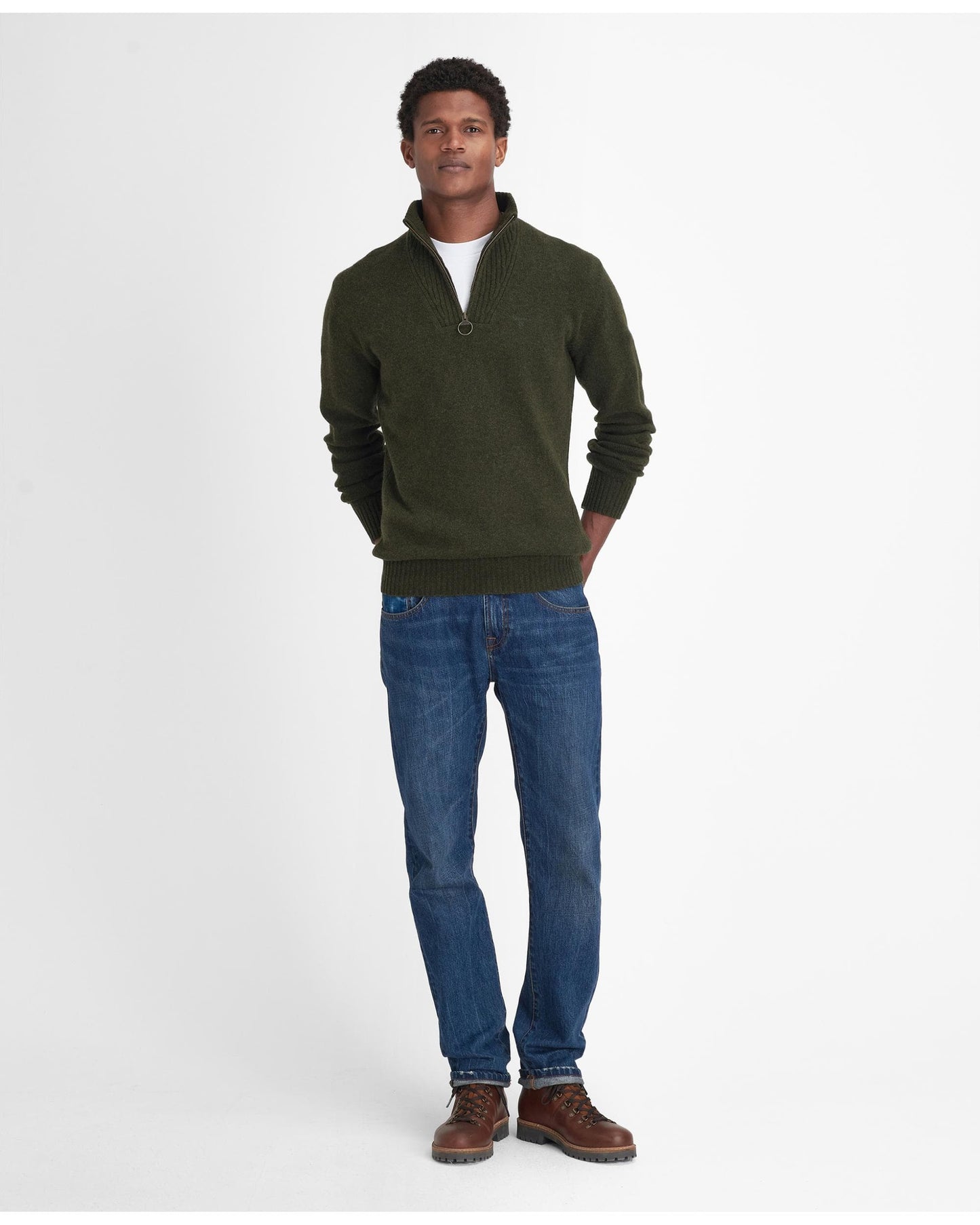 Barbour Essential Lambswool Mens Half-Zip Jumper - Seaweed