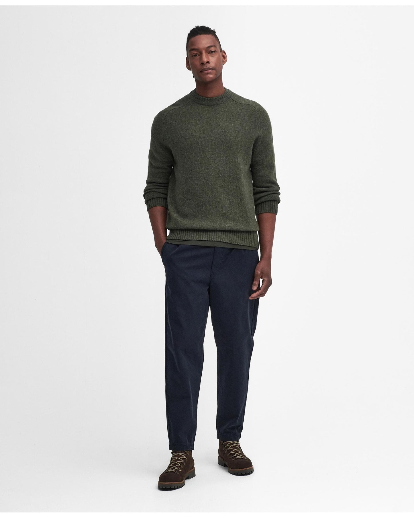Barbour Grangetown Mens Crew Neck Knitted Sweater - Mid Olive