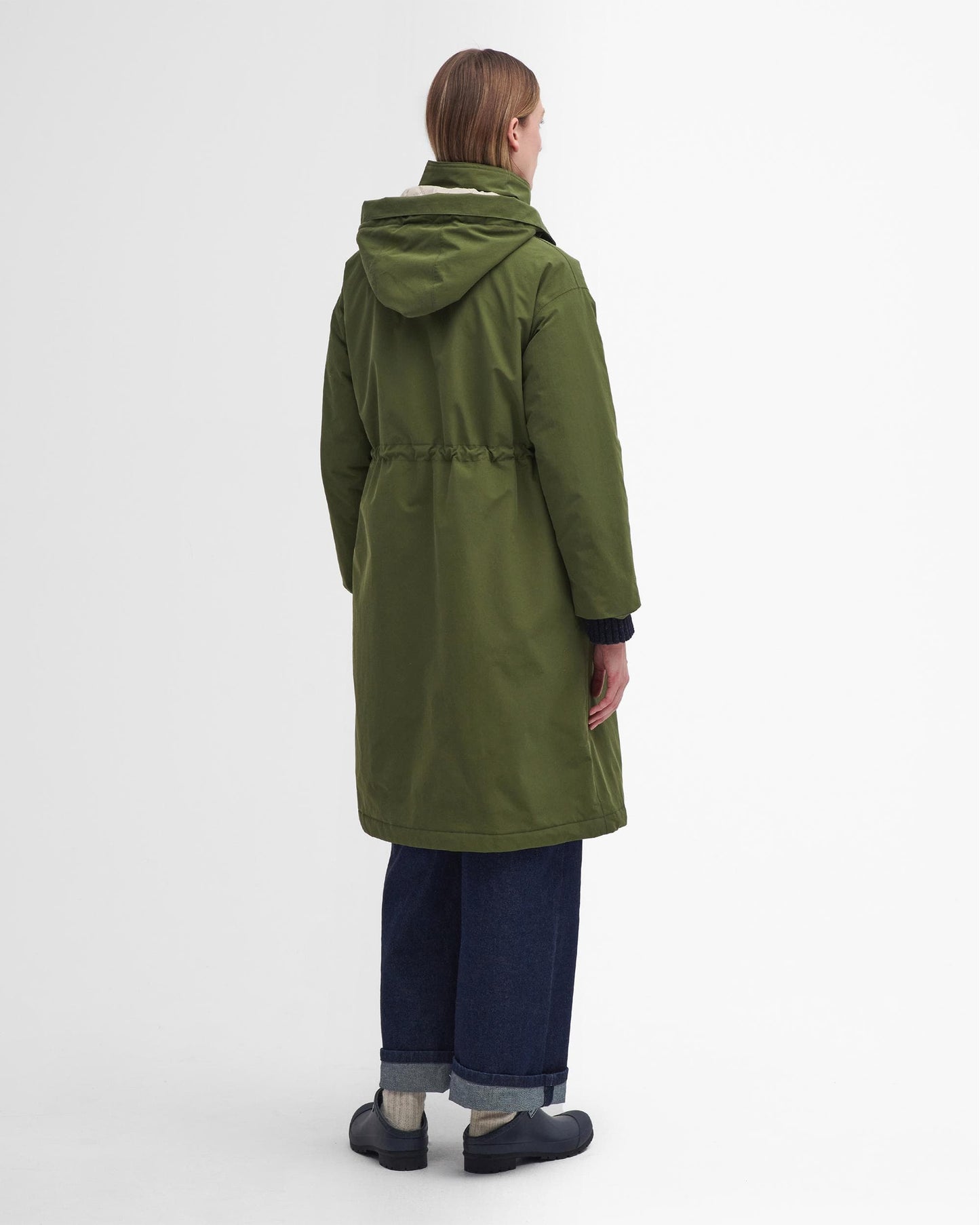 Barbour Iris Womens Long Waterproof Jacket - Dark Moss/Light Sand/Pastel Pink