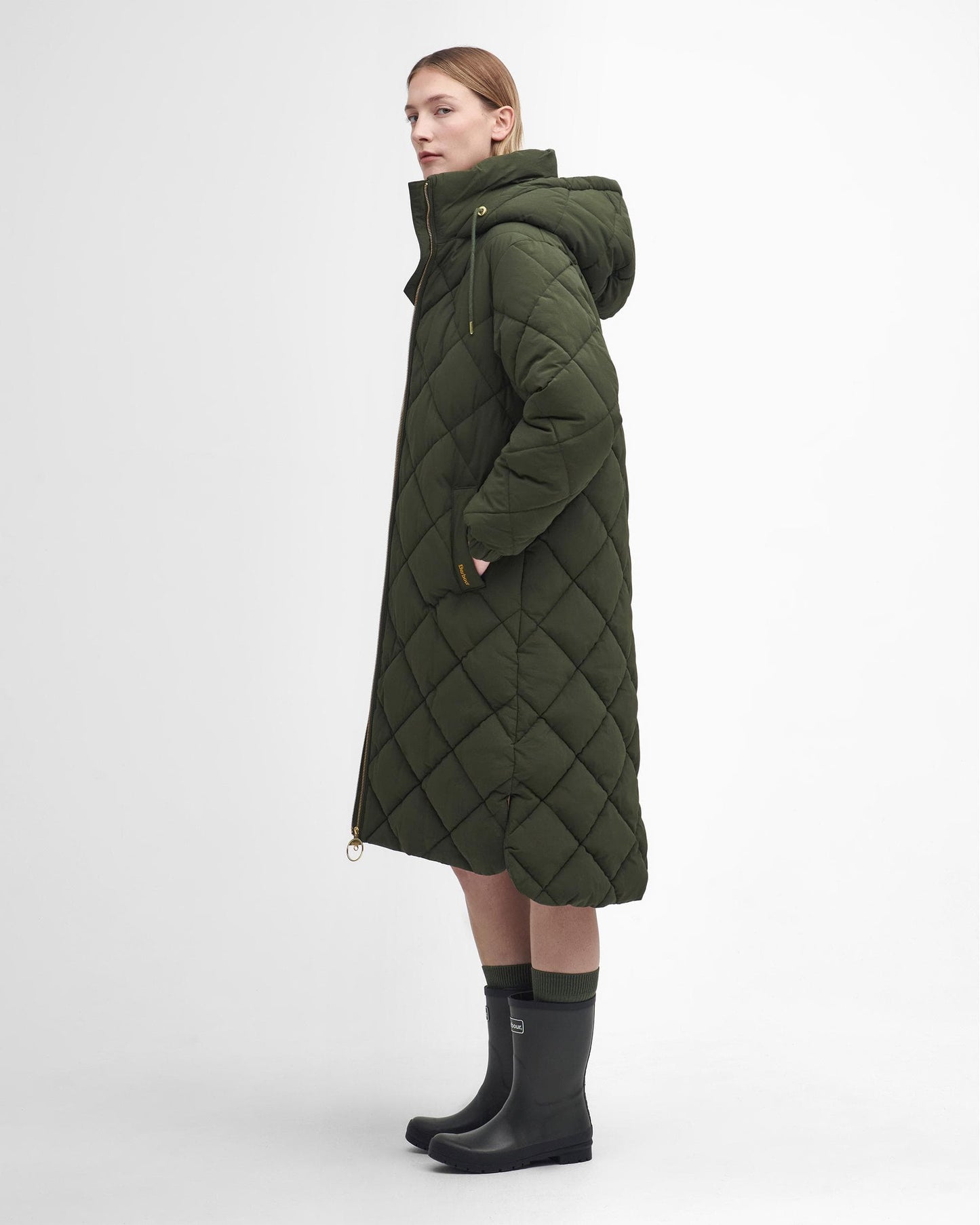 Barbour Kirkton Womens Long Puffer Jacket - Olive/Ancient