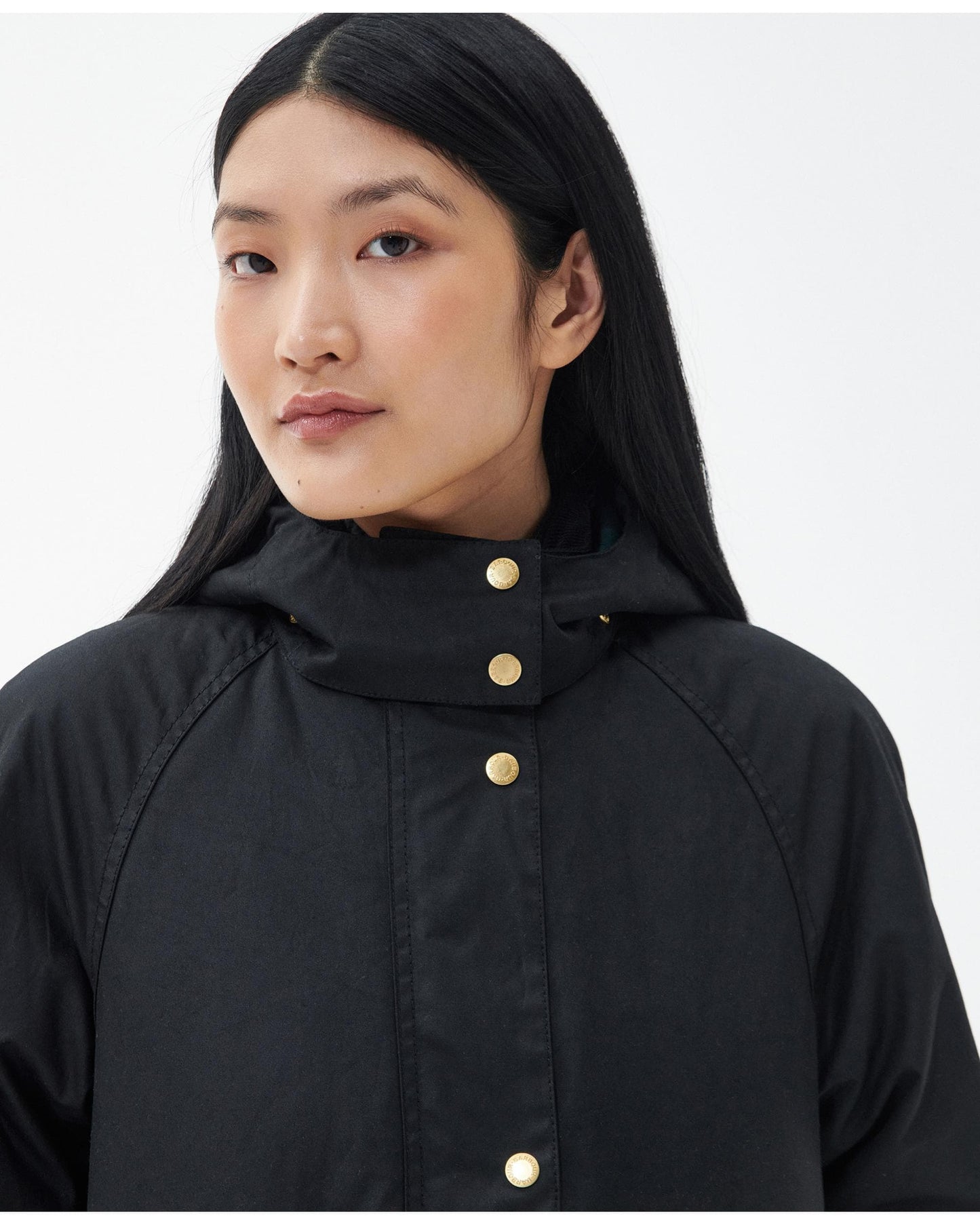 Barbour Long Cannich Womens Wax Jacket - Black/Black Sage Tartan