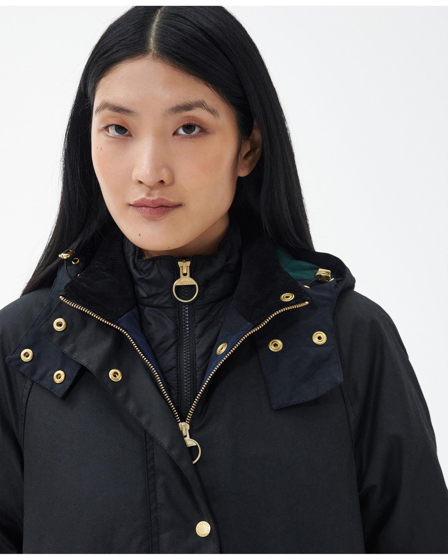 Barbour Long Cannich Womens Wax Jacket - Black/Black Sage Tartan