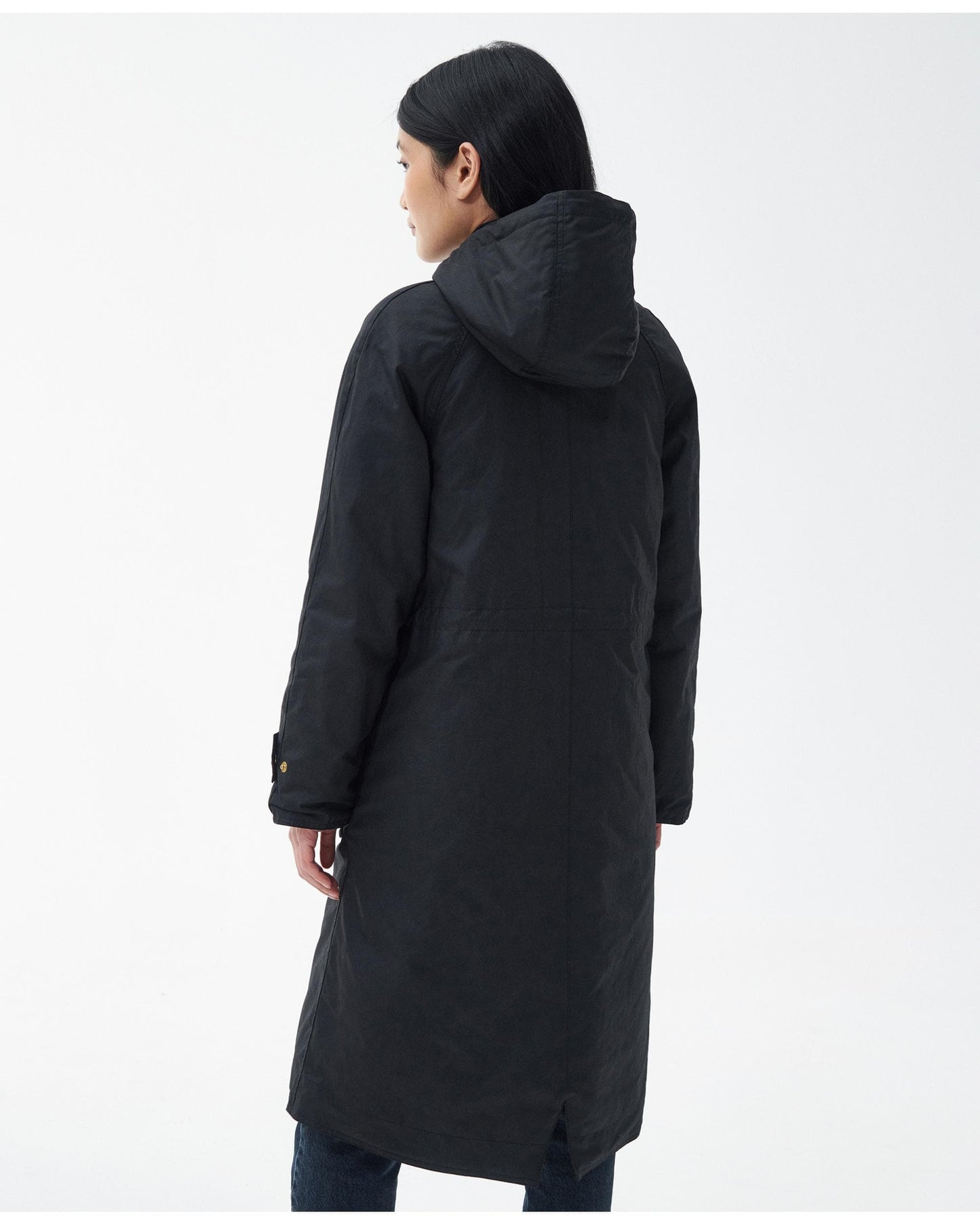 Barbour Long Cannich Womens Wax Jacket - Black/Black Sage Tartan