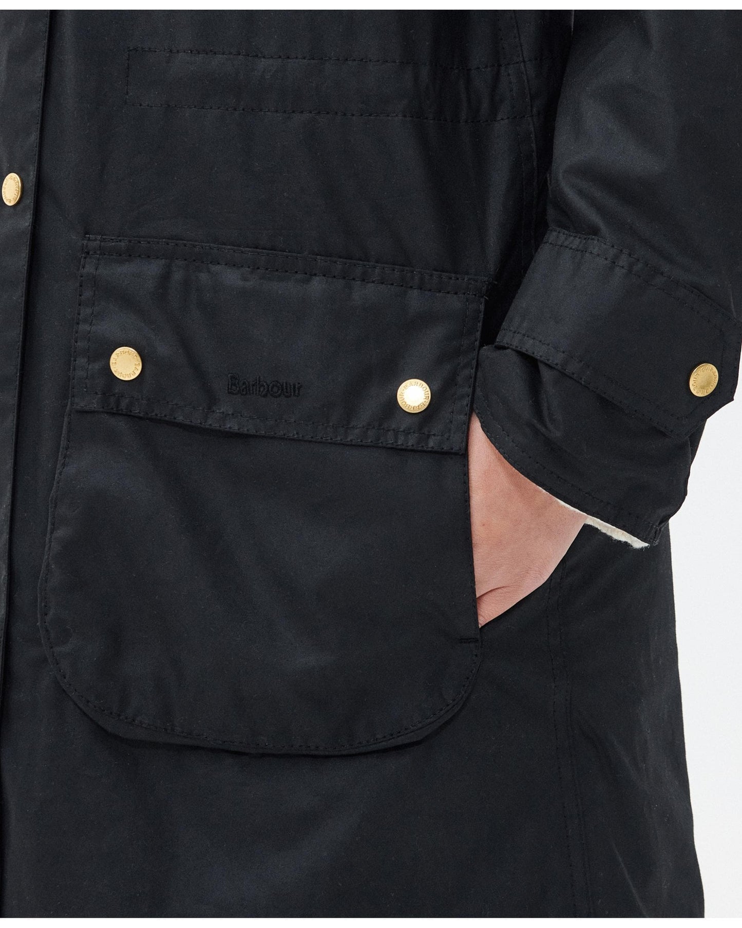 Barbour Long Cannich Womens Wax Jacket - Black/Black Sage Tartan