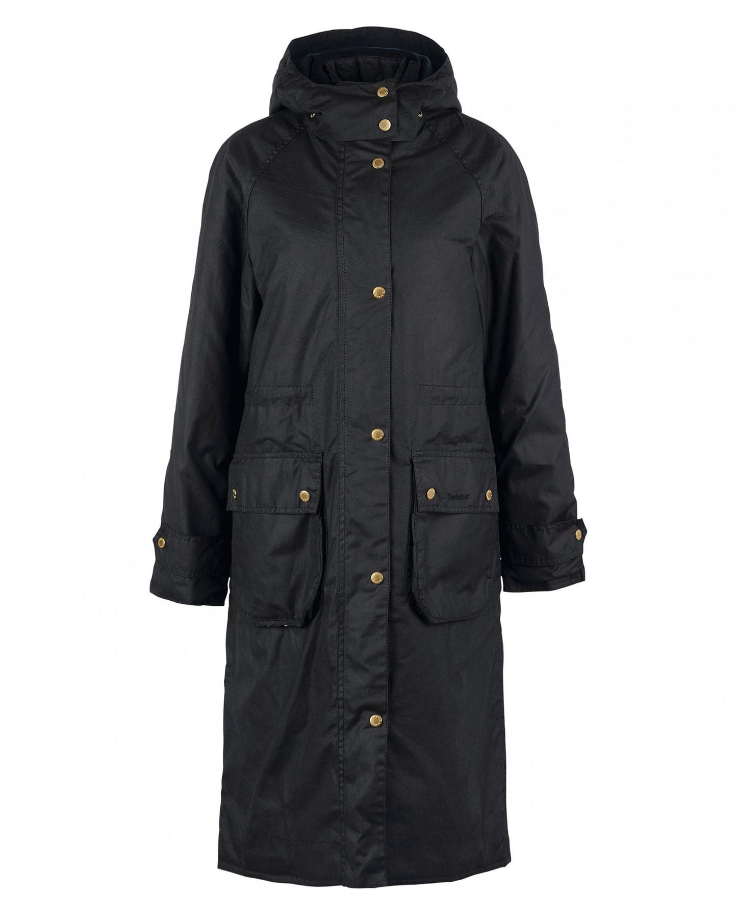 Barbour Long Cannich Womens Wax Jacket - Black/Black Sage Tartan
