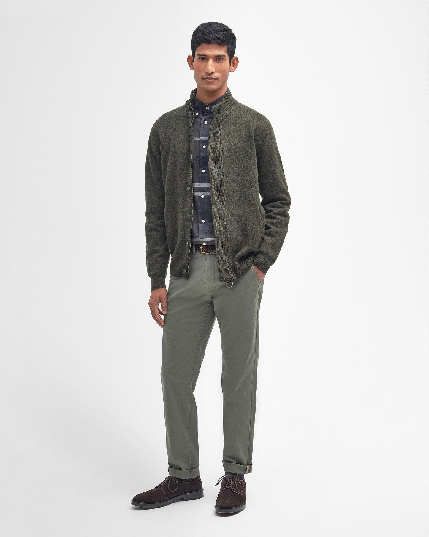 Barbour Patch Buttoned Full-Zip Mens Knit - Seaweed