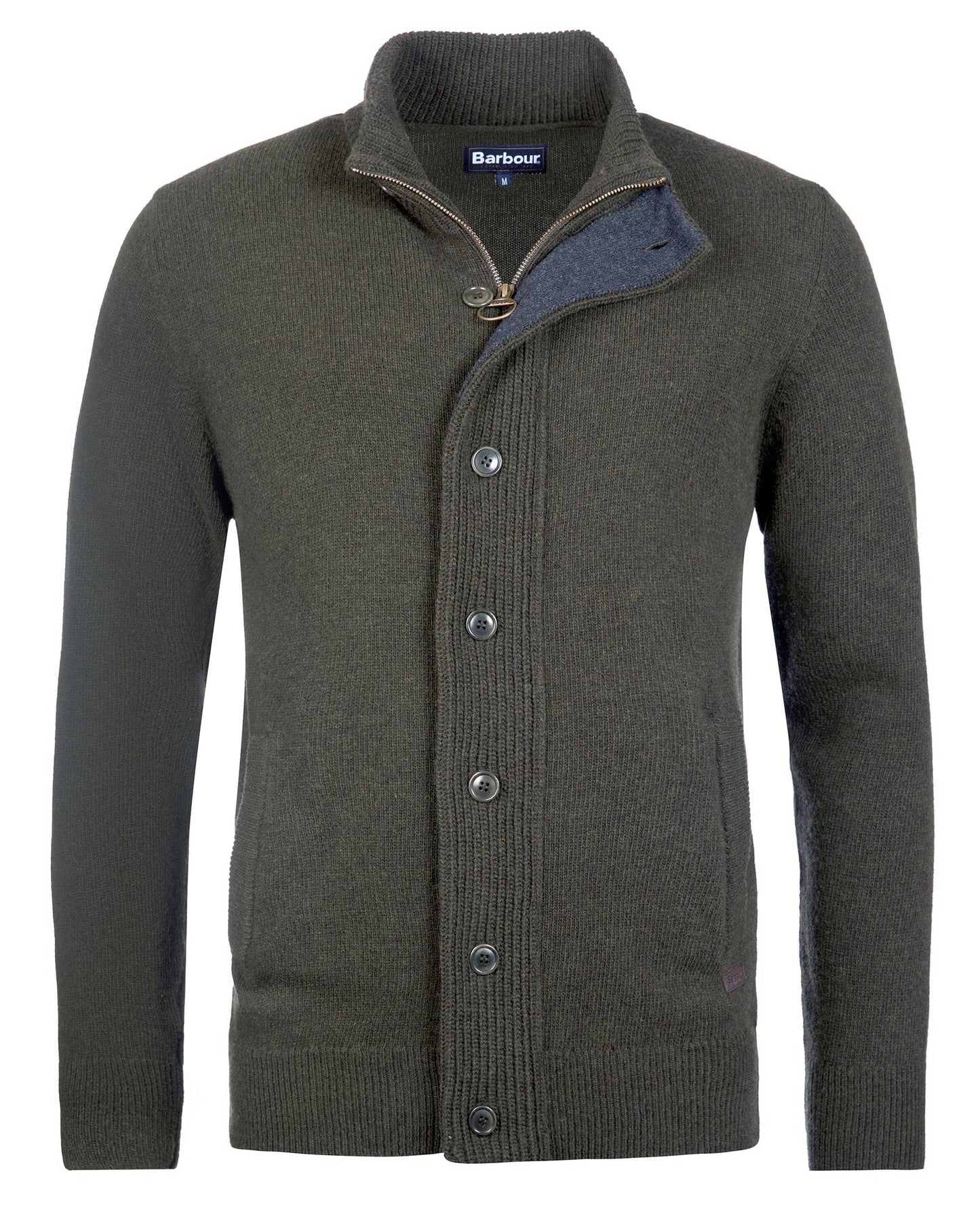 Barbour Patch Buttoned Full-Zip Mens Knit - Seaweed