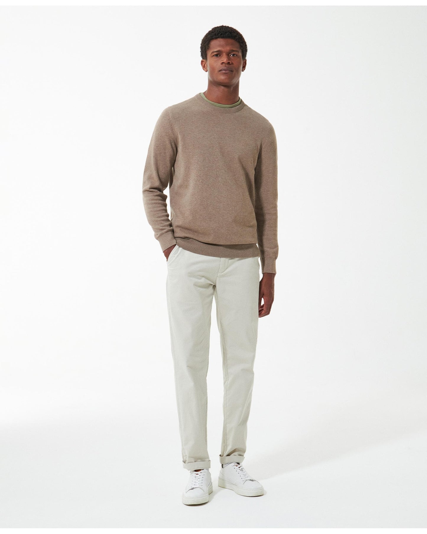 Barbour Pima Cotton Mens Crew Sweatshirt - Military Brown