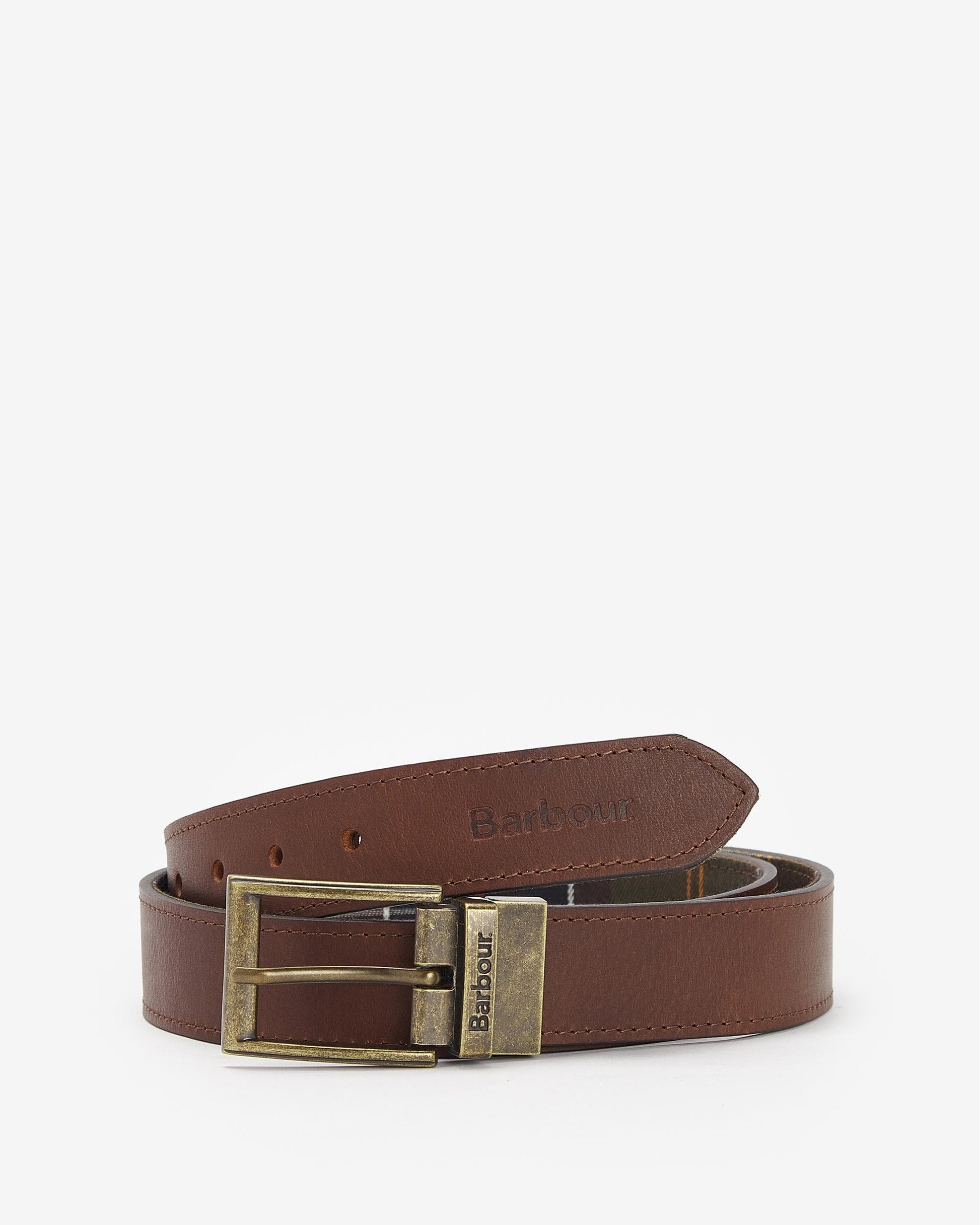 Barbour Reversible Tartan Mens Leather Belt