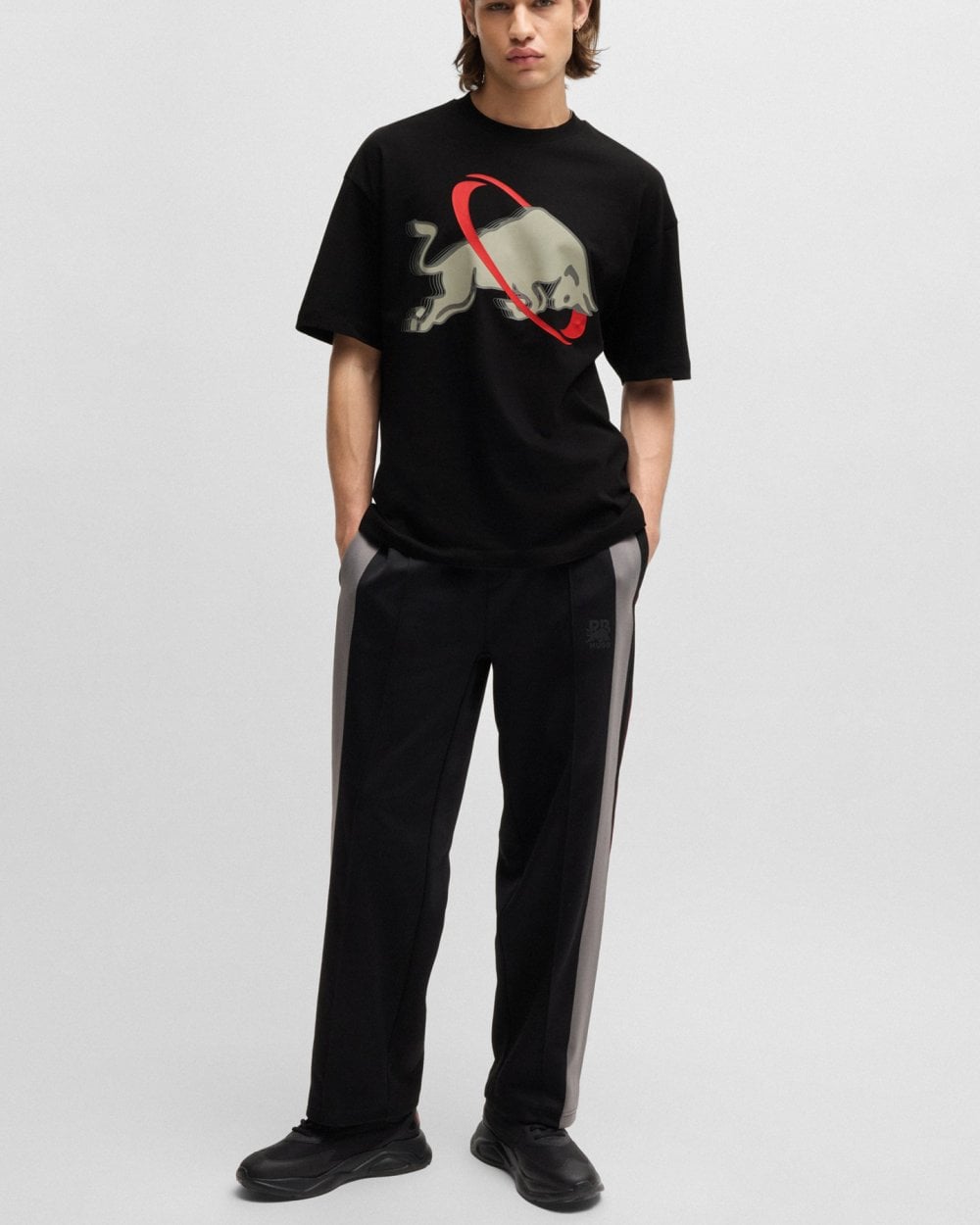 HUGO HUGO x RB Danirick Mens Oversized-Fit T-Shirt with Signature Red Bull Motif