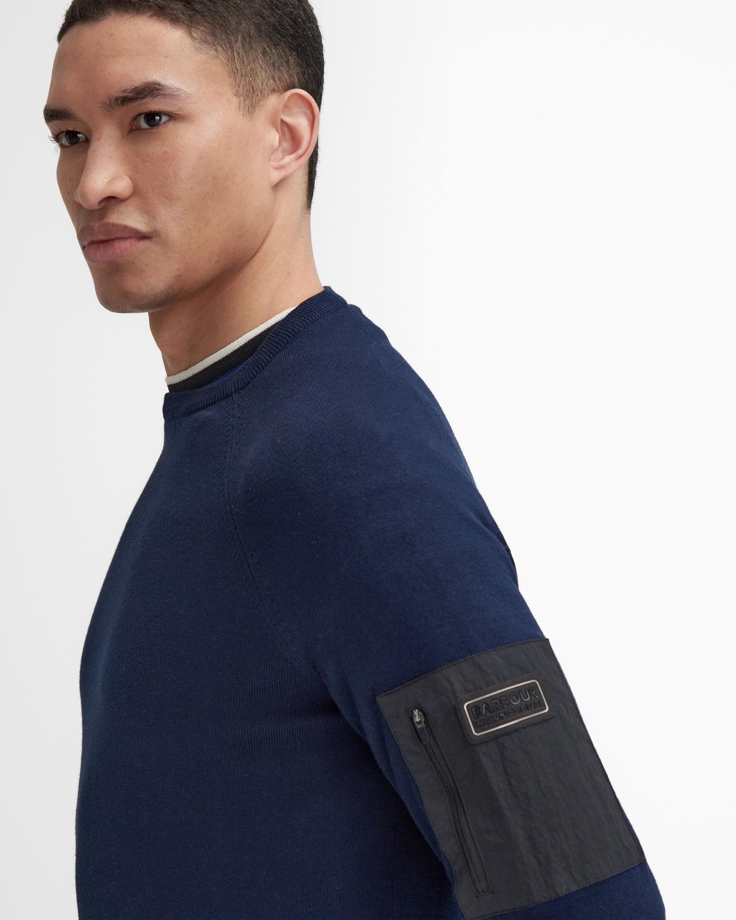Barbour International Blades Mens Cotton Crew Neck Jumper - Navy