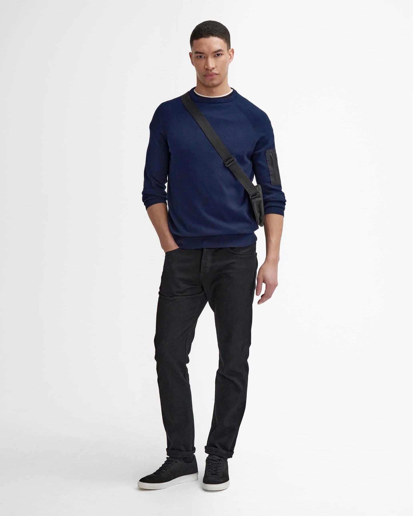 Barbour International Blades Mens Cotton Crew Neck Jumper - Navy