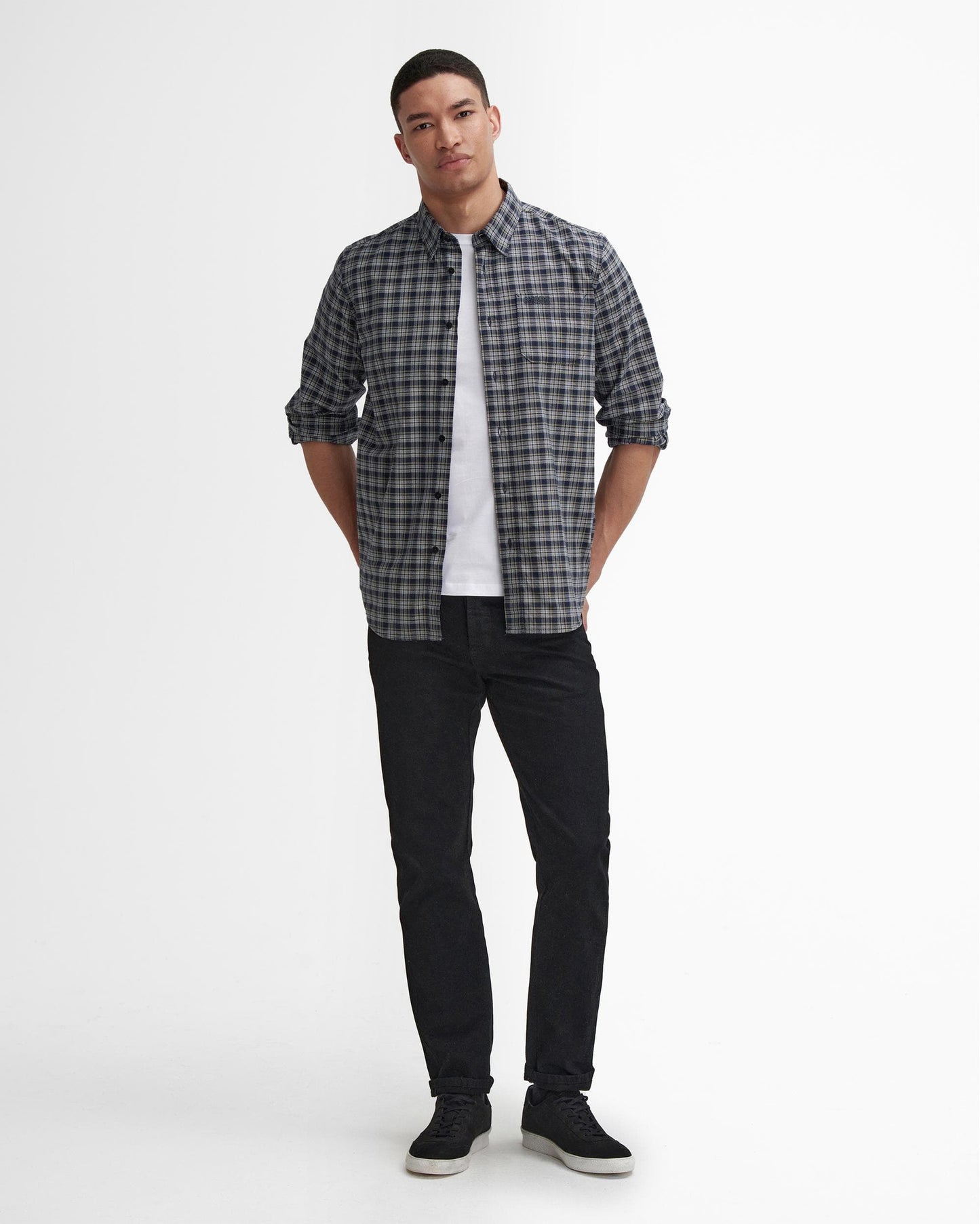 Barbour International Hawks Mens Check Long Sleeve Oxford Shirt - Bleached Olive