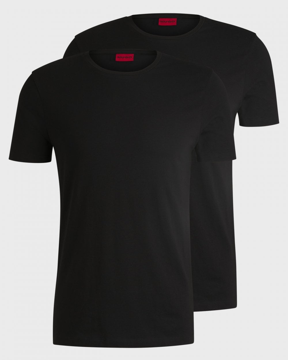 HUGO Round Mens Two-Pack of Slim-Fit T-Shirts in Stretch Cotton NOS - Black 001
