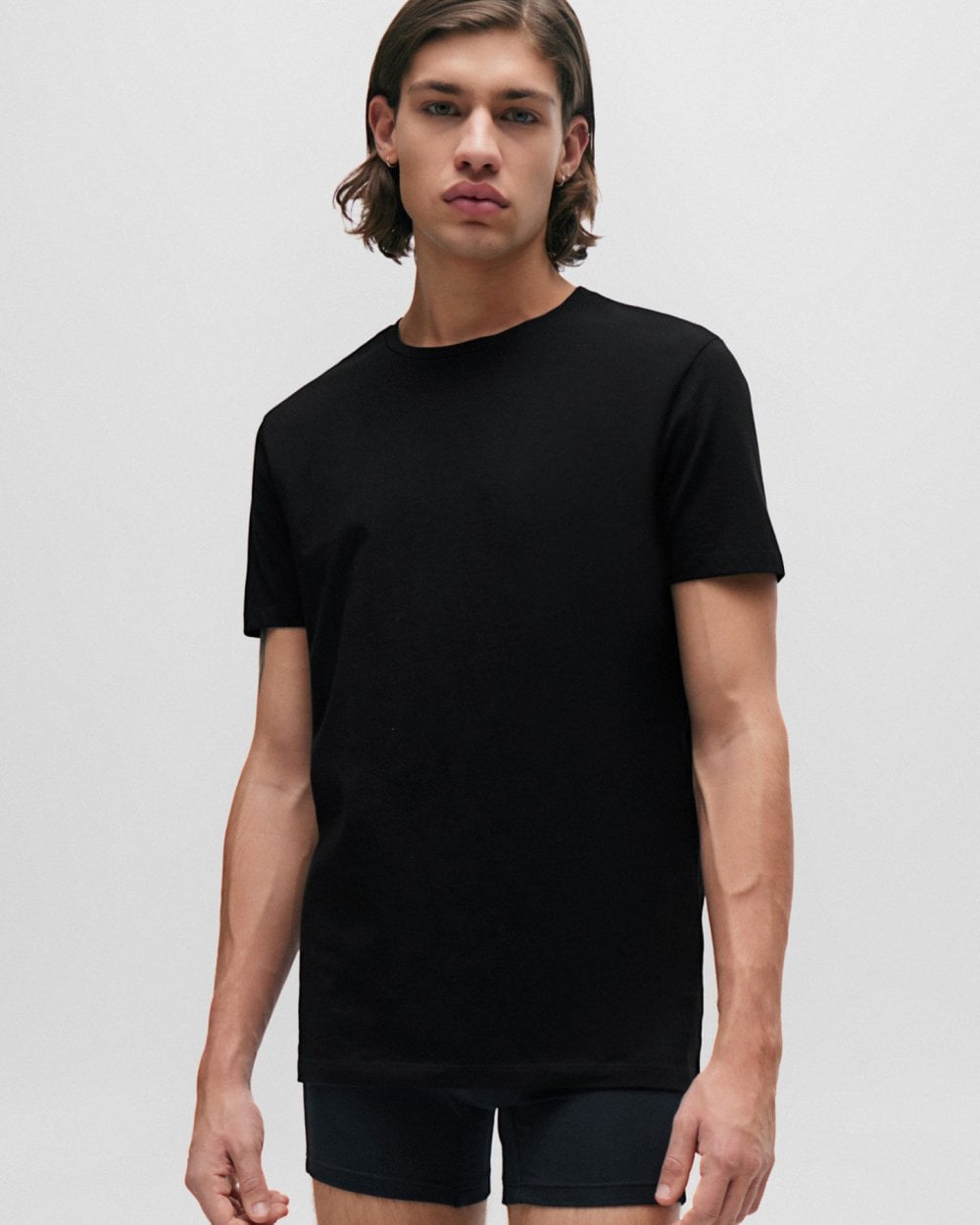HUGO Round Mens Two-Pack of Slim-Fit T-Shirts in Stretch Cotton NOS - Black 001