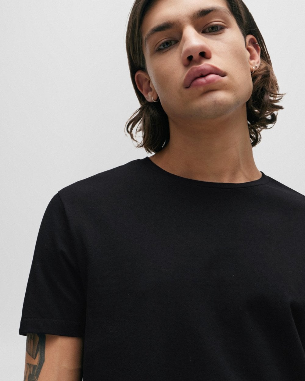 HUGO Round Mens Two-Pack of Slim-Fit T-Shirts in Stretch Cotton NOS - Black 001