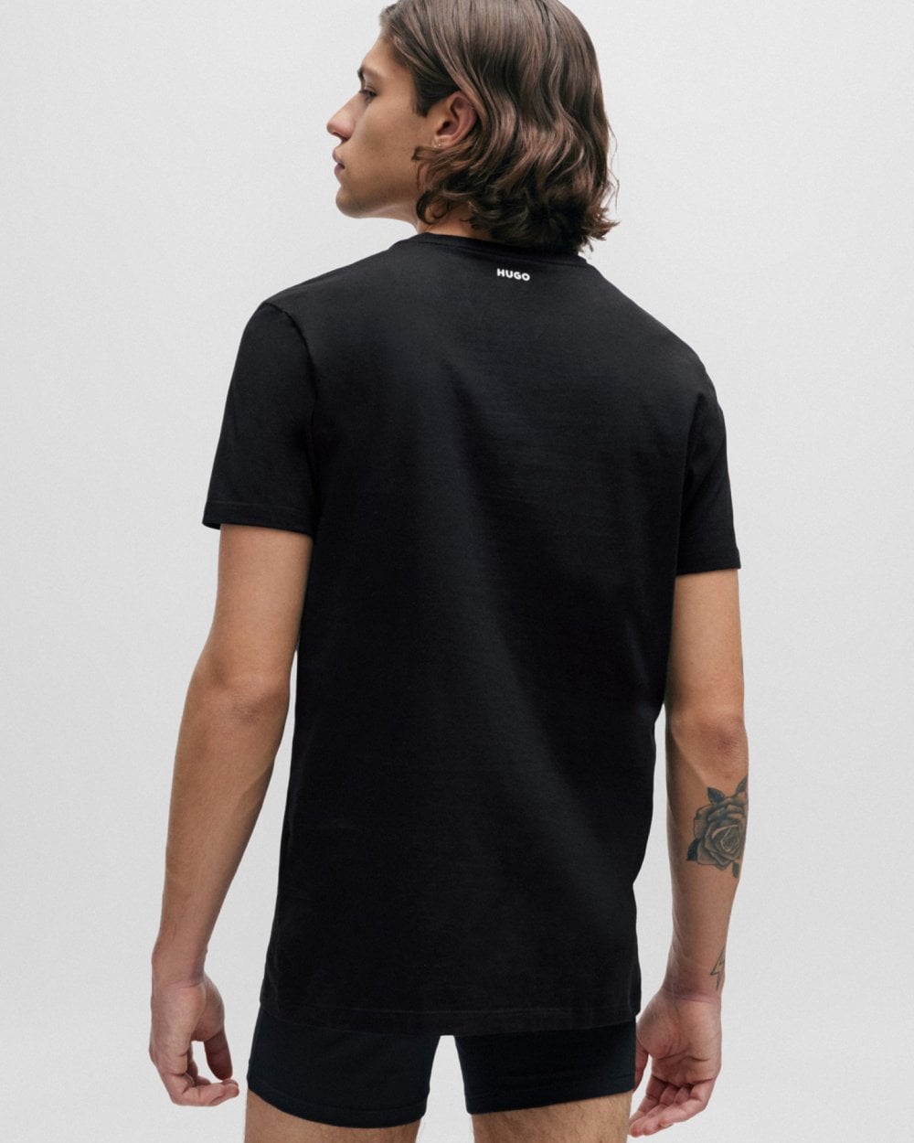 HUGO Round Mens Two-Pack of Slim-Fit T-Shirts in Stretch Cotton NOS - Black 001