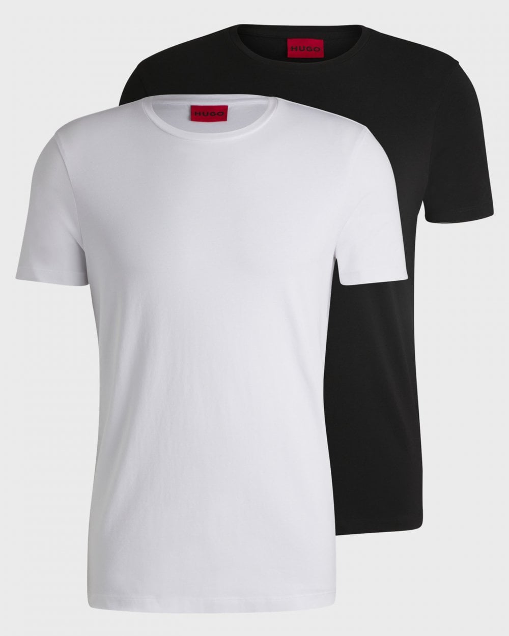 HUGO Round Mens Two-Pack of Slim-Fit T-Shirts in Stretch Cotton NOS - White/Black 960