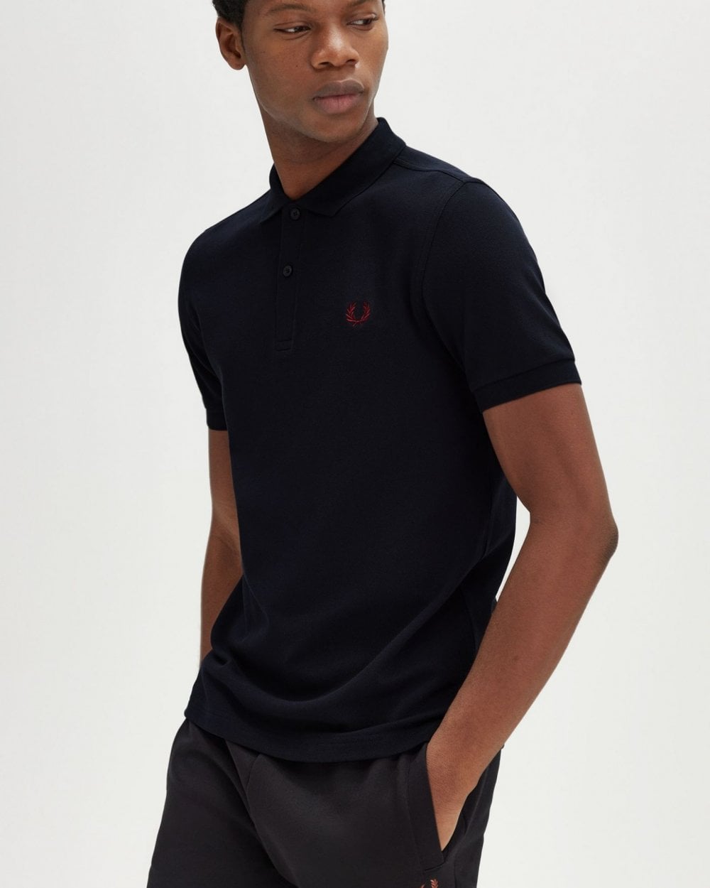 Fred Perry Mens Plain Signature Polo Shirt - Navy/Burnt Red V73