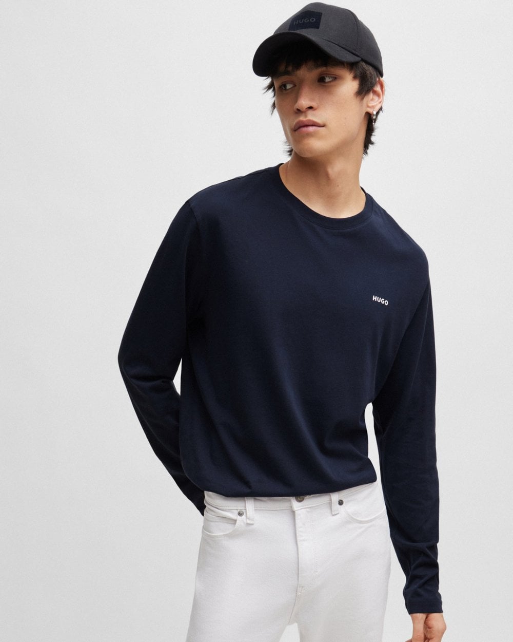 HUGO HUGO Derol222 Mens Long-Sleeved T-Shirt in Cotton Jersey with Logo Print