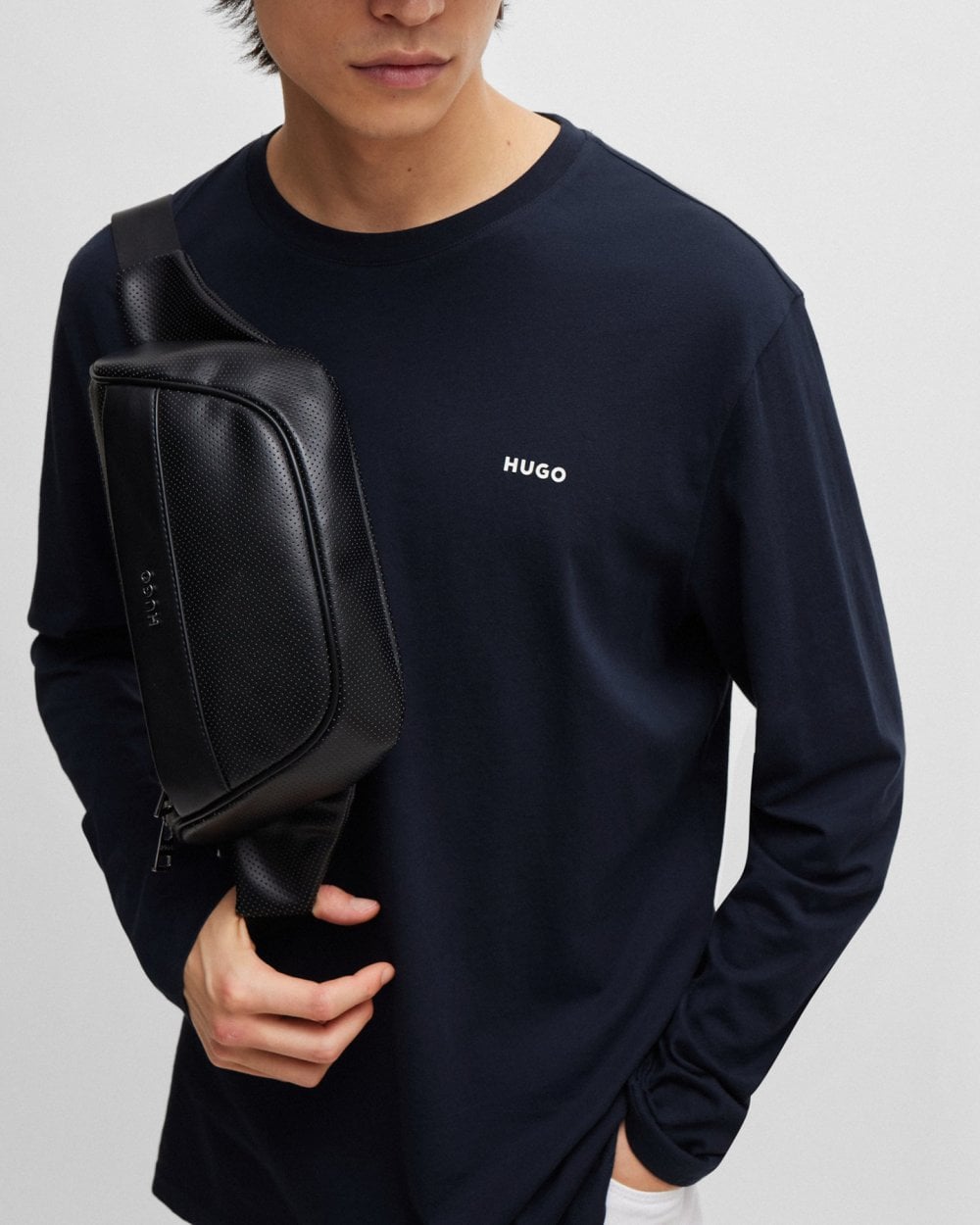 HUGO HUGO Derol222 Mens Long-Sleeved T-Shirt in Cotton Jersey with Logo Print