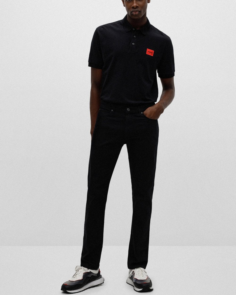 HUGO Dereso222 Mens Cotton Piqué Slim-Fit Polo Shirt with Logo Label NOS - Black 001