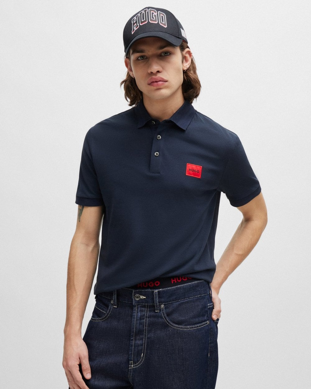 HUGO Dereso222 Mens Cotton Piqué Slim-Fit Polo Shirt with Logo Label NOS