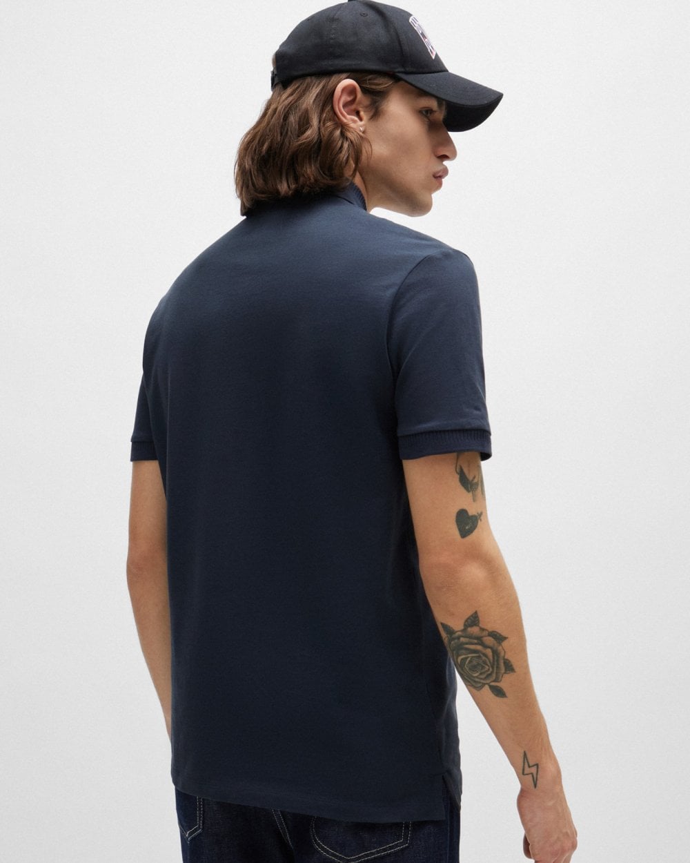 HUGO Dereso222 Mens Cotton Piqué Slim-Fit Polo Shirt with Logo Label NOS - Dark Blue 405