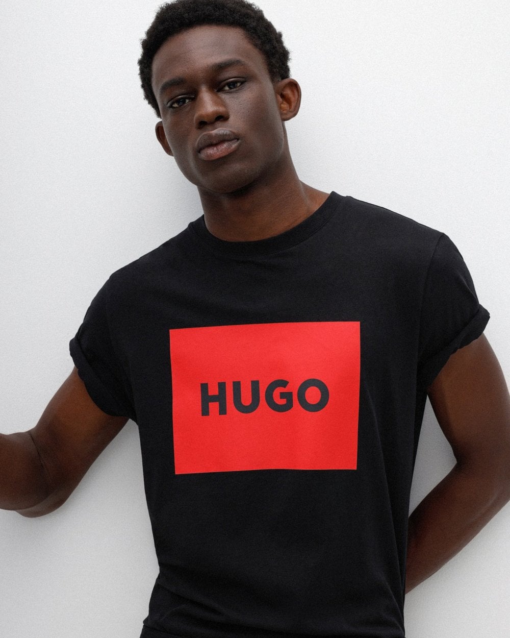 HUGO Dulive222 Mens Large Label Logo T-Shirt NOS - Black/Red 001