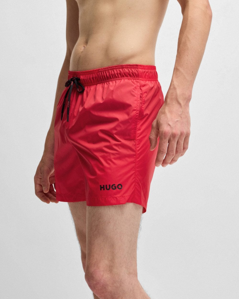 HUGO HAITI Mens Quick-Drying Swim Shorts In Recycled Fabric With Logo NOS - Red 693
