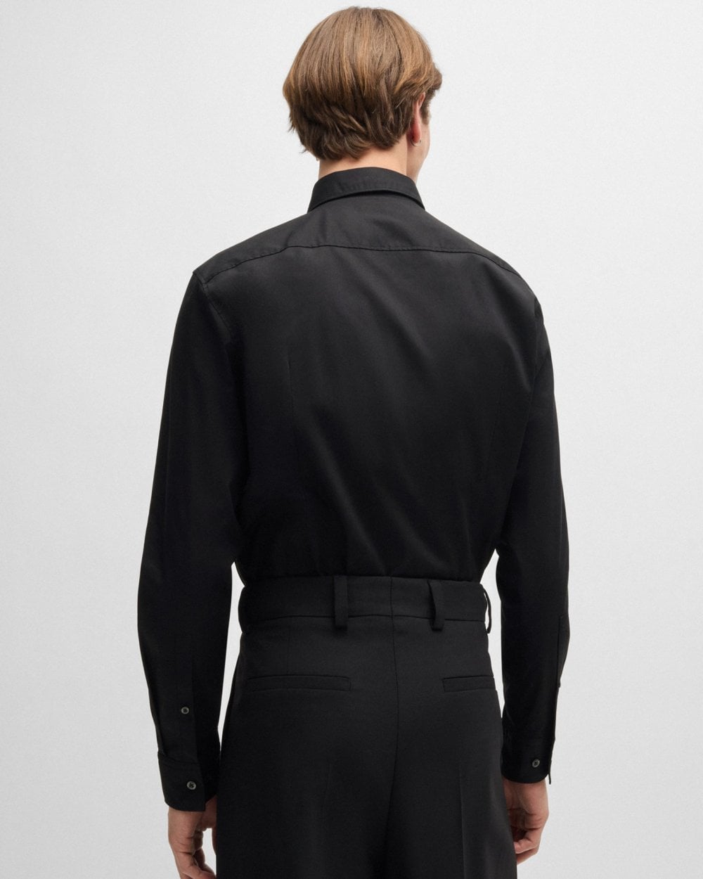 HUGO Ermo Mens Slim Fit Shirt in Stretch Cotton with Stacked Logo - Black 001